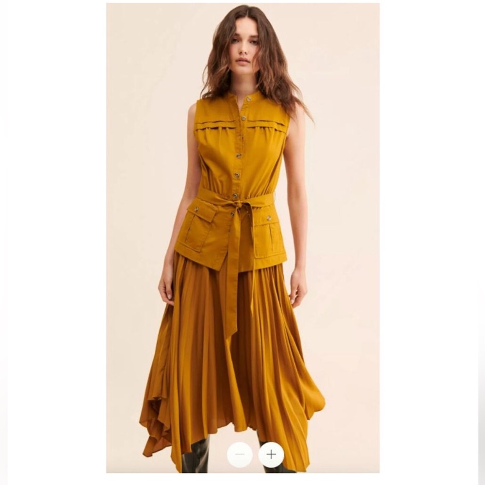Anthropologie Pleated Sleeveless Marigold Midi Dress